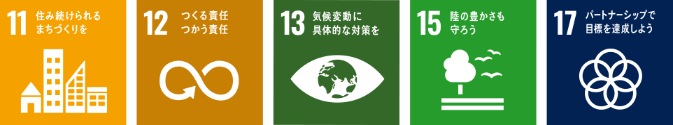 11 住み続けられるまちづくりを / 12 つくる責任つかう責任 / 13 気候変動に具体的な対策を / 15 陸の豊かさも守ろう / 17 パートナーシップで目標を達成しよう